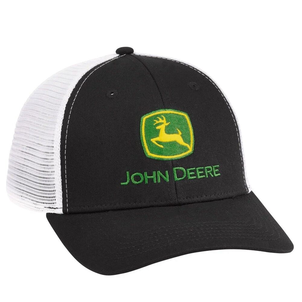 John Deere BLACK & GREEN w/WHITE MESH BACK Cap Hat NWOT Farm Tractor